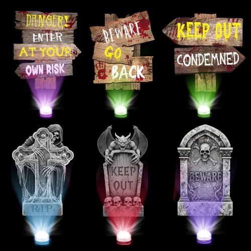 Aurelema 6 Pcs 17" Metal Halloween Tombstones, Wooden Sign Lighted by Aurelema
