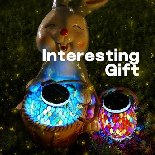 2 Pack Mosaic Blue & Red Solar Lanterns, Outdoor Glass Hanging Lights, Waterproof, Solar Table Lamps, Christmas Gifts for Women Mom Grandma, Night Lights, Decoration for Garden, Patio, Outdoor Decor - Image 5