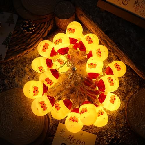 CAKERS Christmas Decor String Lights|Creative Cute Novelty Fairy Lights|Hanging Copper Wire Lights|Night Lights for Birthday Party Xmas Tree Decor,Santa Claus Head,3m(9.8ft)-20LED-USB - Image 4