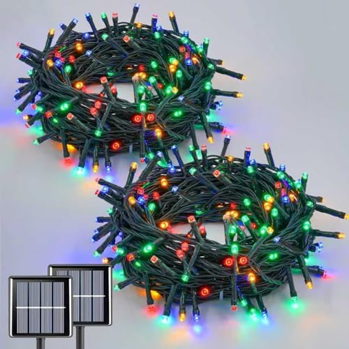QITONG 2 Pack Multicolor Solar String Lights, Each 66ft 200 LED Solar Christmas Lights Outdoor Waterproof, 8 Modes Colored SolarTwinkle Lights for Outside by QITONG
