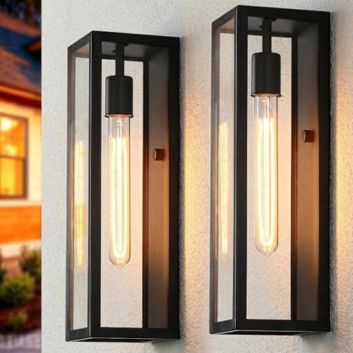 16" Large Outdoor Porch Lights Wall Mount 2-Pack, Matte Black by SRNU