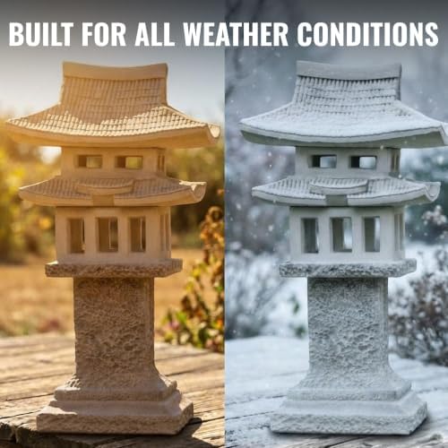 OLOMA Japanese Stone Lantern Concrete Pagoda Garden Outdoor Sculpture Zen Weather Proof Asian Accent Light Place Figurine Pathway Patio Yard Landscape Décor - Image 2