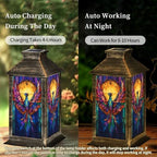 Solar Lantern Colorful Stained Glass Vibrant Feather Sunset Rising Flame Bird Winged Outdoor Waterproof Hanging Solar Light Outside Lights for Patio Yard House Lawn Decor Birthday Gifts for Women Mom - Image 4