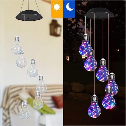 2025 New Colorful Led Solar-Powered Light Bulb Wind Chimes, Mobile Hanging Wind Chime, Outdoor Waterproof Decorative Solar Powered Lights, for Porch Deck Garden Patio Balcony Decor (3 PCS) - Image 4