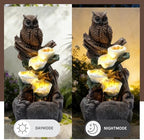 28" Outdoor Water Fountain with Led Lights, 4-Tiered Owl & Calla Lil Water Fountain, Outdoor Garden Waterfall Decor for Garden, Patio, Courtyard - Image 3
