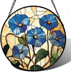 Stained Glass Window Hanging - Morning Glory Suncatcher for Door Garden Home Decor Birth Flower Sun Catcher Christmas Birthday for Lovers Friend Women Mom Nana 9.8 in by JOSUMALY