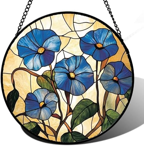 Stained Glass Window Hanging - Morning Glory Suncatcher for Door Garden Home Decor Birth Flower Sun Catcher Christmas Birthday for Lovers Friend Women Mom Nana 15 in by JOSUMALY