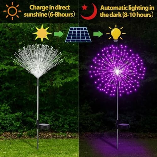 Tujoe 4 Pack Halloween Outdoor Decoration Solar Firework Lights,Purple - Image 4