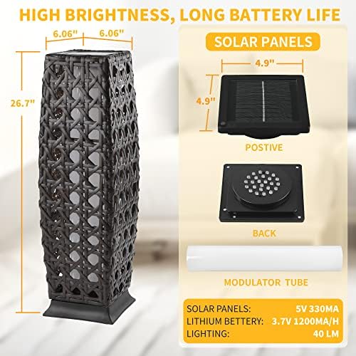 Solar Floor Lamp, Outdoor Floor Lamp Lanterns Outdoor Waterproof, Solar Powered Resin Wicker Lamp, Weather-Resistant Rattan Deck Light for Porch, Garden, Patio - Image 6