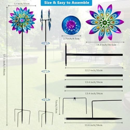 13"Metal Peacock Wind Spinner Outdoor with Stake for Outdoor Decor - Image 3