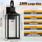 19" Dusk to Dawn Outdoor Lighting Porch Lights Black with Gold Trim 2 Pack - Image 2