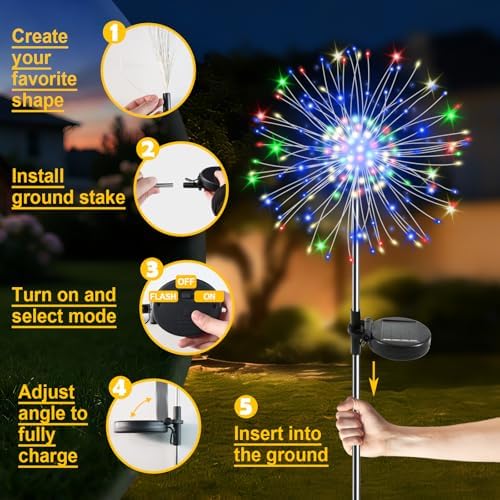 Solar Garden Lights Outdoor, 6 Pack 120 LED Twinkling Firework Lights Decorative with 2 Modes, Outdoor Waterproof Solar Starburst Light for Yard Pathway Planter Patio Decor, Multicolor - Image 6