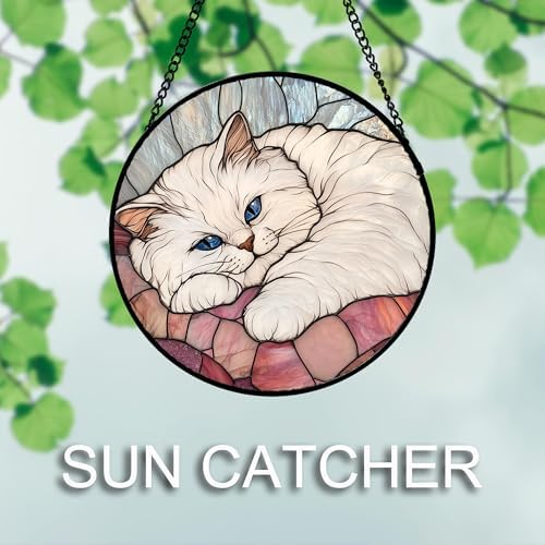 Stained Glass Window Hanging 4 Pcs Set Cute Cat 9.8" - Suncatcher Door Garden Sun Catcher Decor Birthday Mother's Day Christmas Comfort Gifts for Lost Pet Woman Nana Mom Men Friend - Image 3