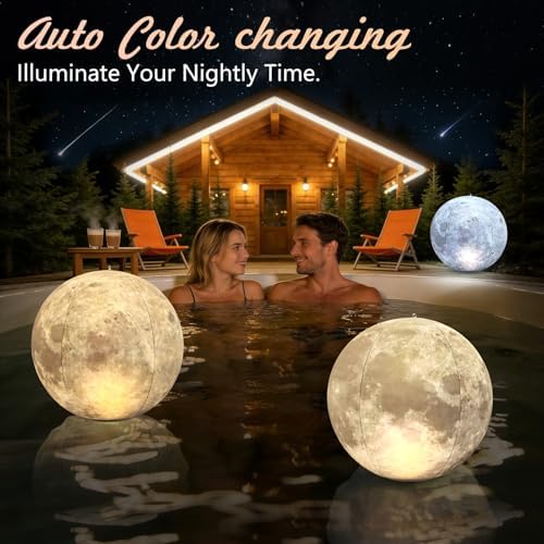Full Moon Floating Pool Lights Solar Powered - 15" Inflatable Waterproof Solar Pool Lights that Float, Cool White & Warm White Light Up Pools Balls, Float or Hang in Pond Garden Party Decor(4) - Image 5