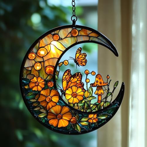 Floral Cresent Moon Acrylic Suncatcher by AVAGAN