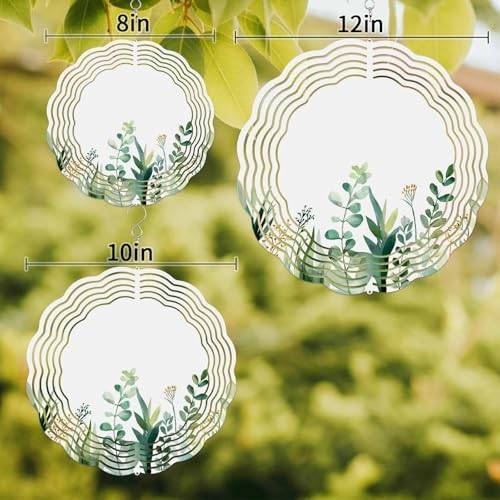 Wind Spinners for Yard Garden, Watercolors Gradient Green Leaves 3D Stainless Steel Round Hanging Spinners Indoor Outdoor Kinetic Yard Art,12 Inch, Rural Plants - Image 2