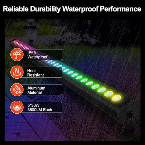 RGBCW Wall Washer Lights, 180W Stage Wash Light Bar Smart APP & Remote Control, Group, Memory,Timing, Music Sync Function, Color Changing Linear Wash Light for Stage Birthday Party Wedding - Image 2