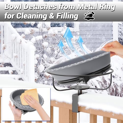 Heated Bird Bath for Outdoors,Deck Railing Heated BirdBaths,Grey - Image 6