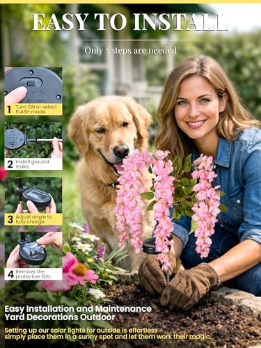 GIGALUMI 3 Pack Solar Wisteria Flowers Outdoor, 2 Modes, Pink - Image 5