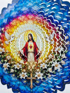 Shwing Wind Spinner 12 Inch Jesus Sacred Heart Wind Spinner Hanging Wind Sculptures Christian Faith Decor Cross Dove Metal Ornament Outdoor Kinetic Garden Art for Patio Porch Garden Decoration - Image 2