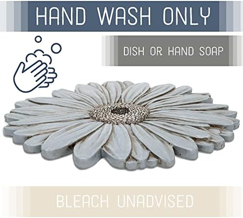 Magnolia Garden Gray Daisy Garden Stepping Stone, 12 Inch Resin Outdoor Decorative Stone with Dimensional Daisy Relief Design, Neutral Floral Garden & Walkway Décor - Image 3