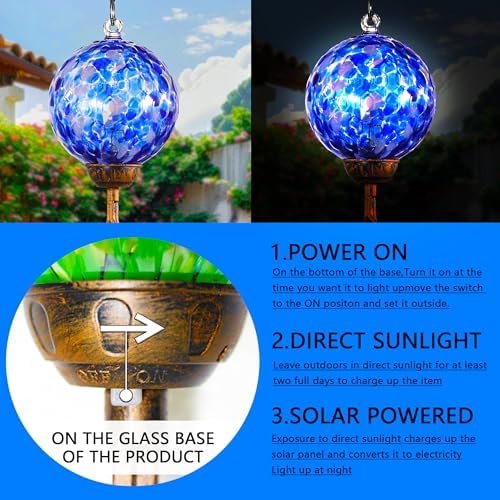 Wind Chimes, Solar LED Outdoor Garden Lighting, Light Biue Glass and Metal Wind Chime Lawn and Yard Decoration with Bronze Metal Finial, 5 x 46.5 Inch (Dark Blue) - Image 3