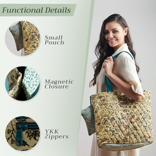 Maison d' Hermine Shopping Bags Cotton Quilted Tote Bag with Zipper Pockets - Image 6