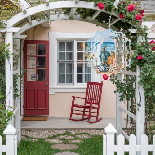 10 Inch Fall Coastal Pumpkins Wind Spinner for Yard and Garden,Thanksgiving Autumn Beach Nautical Hanging Ornaments Outdoor 3D Kinetic Wind Sculpture Spinners Indoor Outdoor Patio Décor Gift - Image 4