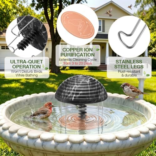 Bird Bath Water Agitator with Round 99.99% Pure Copper Disk, Battery Powered Bird Bath Circulator, Quiet Waterproof Mover Keeps Water Fresh for All Season Use (Black Rock) - Image 6