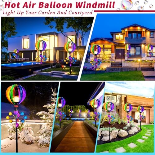72 in Large Wind Spinners Outdoor, Solar Hot Air Balloon Wind Sculpture - Image 5