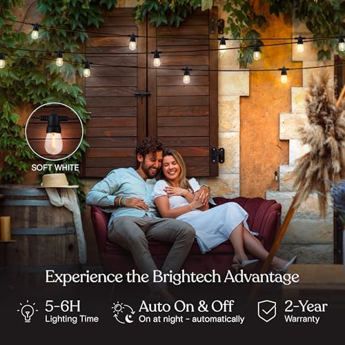 Brightech Ambience Hybrid Outdoor String Lights - Dual Plug and Solar Powered Waterproof LED Light String for Outside - 27 Ft, Dimmable 4W, Soft White Edison Bulbs for Camping, Patio, Cafe, Yard - Image 3