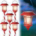 Dynaming 6 Pack Dual Use Solar Christmas Path Lights Outdoor, Hanging Lantern Solar Garden Light with Edison Bulb, Xmas Pathway Markers, Auto On/Off Candy Cane Lights for Patio Yard Walkway Driveway by Dynaming