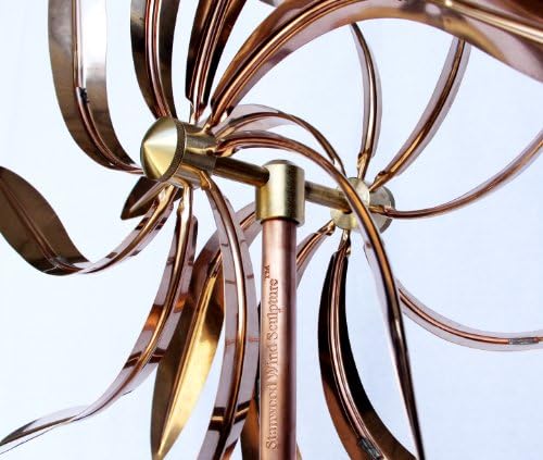 Kinetic Copper Wind Sculpture, Dual Spinner Dancing Willow Leaves - Image 2