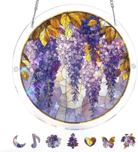 Acrylic Puzzles Suncatcher Window Hanging, 83 Pieces Wisteria Flowers Puzzle, Suncatcher for Doors Garden, Mother's Day Christmas Birthday Gifts for Women Men (L - 8.9 * 8.9 in) - Image 2