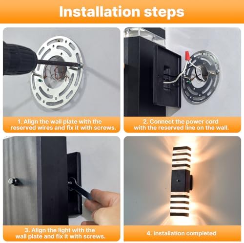 4 Pack Outdoor Wall Light with Dusk to Dawn Sensor, IP65 Waterproof Modern Exterior Lighting Fixtures, Up Down Black Porch Lights Outdoor for House, Garage, Patio - Image 6