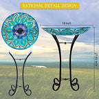 Glass Bird Bath Outdoor with Metal Stand Solar BirdBath Feeder Garden Decor - Image 3