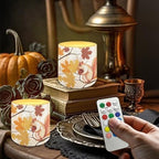 Cute Squirrel Flameless Candles with Remote Timer, Battery Operated Maple Leaf Flickering LED Electric Pillar Candles Set of 4 Thanksgiving Decorations - Image 2