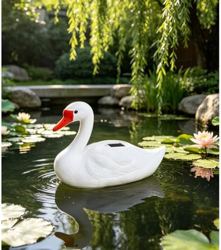 Solar Garden Goose Statue Decoration,Realistic Floating Swan Decor for Ponds & Pools,Lifelike White Duck Pool Float Decoration,Floating LED Solar Pool Lights - Image 6
