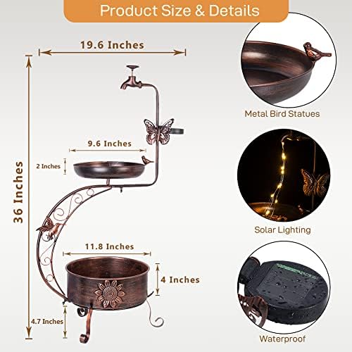36" Metal Bird Baths with Flower Planter Pedestal Vintage Antique Copper - Image 3