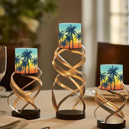 Flameless Votive Candles Sunset Glow Palm Coconut Tree Pattern 4 Pcs LED Pillar Candle Tealights Long Lasting with Remote Timer for Indoor Outdoor Coastal Home Decoration - Image 4