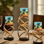 Flameless Votive Candles Sunset Glow Palm Coconut Tree Pattern 4 Pcs LED Pillar Candle Tealights Long Lasting with Remote Timer for Indoor Outdoor Coastal Home Decoration - Image 4