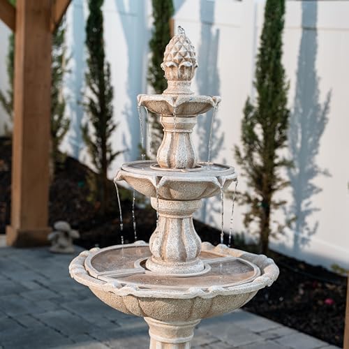 XBrand 51" 3-Tier Outdoor Water Fountain with Pump, Weather-Resistant Resin Freestanding Water Feature for Garden & Patio, Beige, Large Backyard Decor - Image 3