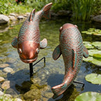 Teaeeno Set of 2 Antique Koi Fish Statue, Outdoor Garden Sculpture for Patio, Backyard, Pond, and Home Decor (Blue) - Image 4