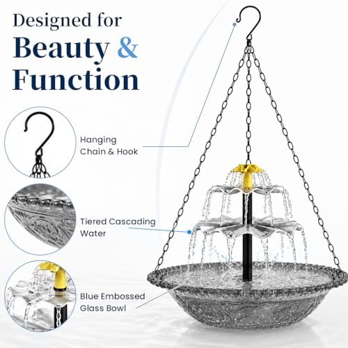 Solar Fountain for Bird Bath Outside, Garden Water Feature with Ground Stake Stand or Hanging Style for Patio, Yard & Lawn (A-XL-Gray) - Image 3