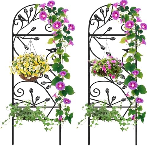 AMAGABELI 2 Pack Garden Trellis for Climbing Plants Outdoor Trellis 46" x 15" Climbing Rose Trellis Metal Trellis for Vines Flower Patio for Grape Cucumber Clematis Decorative Trellis Black by AMAGABELI+GARDEN+%26+HOME