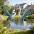 chisheen Garden Statue Outdoor Metal Heron Crane Yard Art Sculpture for Lawn Patio Backyard Decoration,46 inch (2-Pack) (White&Blue) by Chisheen