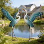chisheen Garden Statue Outdoor Metal Heron Crane Yard Art Sculpture for Lawn Patio Backyard Decoration,46 inch (2-Pack) (White&Blue) by Chisheen