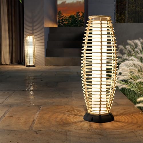 Solar Yard Outdoor Floor Lamp Patio Lights Solar Powered Lantern Weather-Resistant Wicker Deck Lights, Lamp Large for Garden (Austin Natural Brown) - Image 2