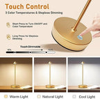 Set of 2 Cordless Rechargeable Led Table Lamp Battery Operated Light Gold - Image 4