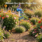 40.2 in Outdoor Solar Powered Garden Peacock Rain Gauge Stake Light, Elegant Metal Peacock Garden Light, Solar Lamp with Jewel Accents for Yard Art Decor - Image 3